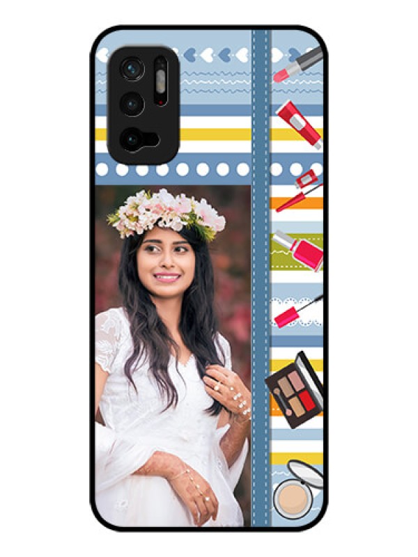Custom Redmi Note 10T 5G Personalized Glass Phone Case - Makeup Icons Design