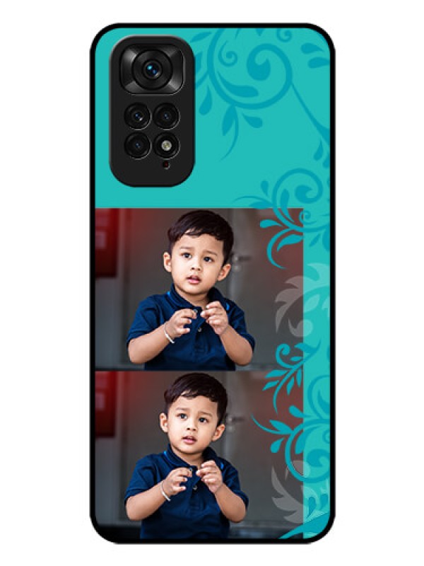 Custom Redmi Note 11 Personalized Glass Phone Case - with Photo and Green Floral Design