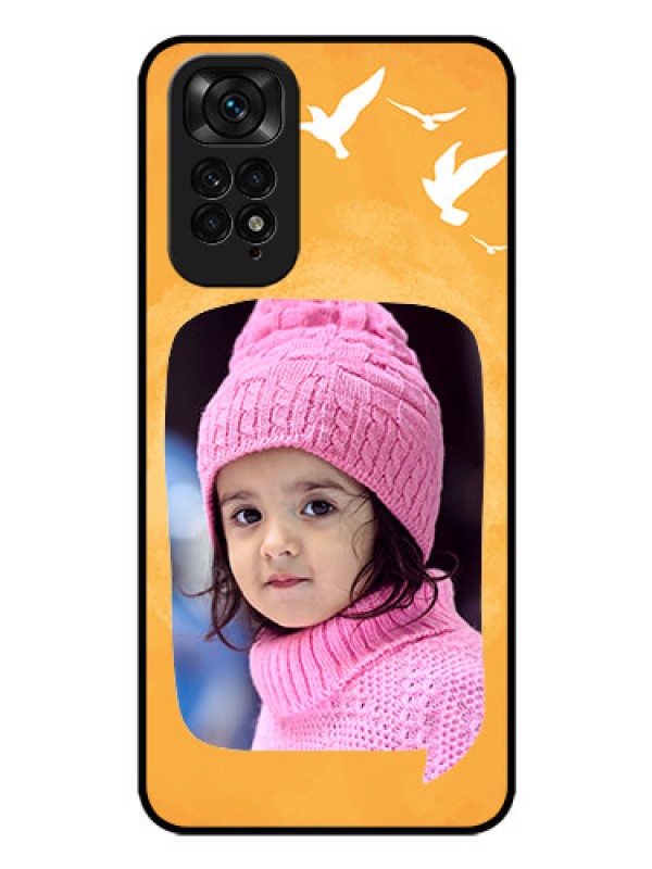 Custom Redmi Note 11 Personalized Glass Phone Case - Water Color Design with Bird Icons