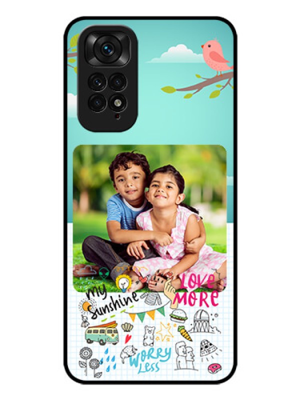 Custom Redmi Note 11 Photo Printing on Glass Case - Doodle love Design