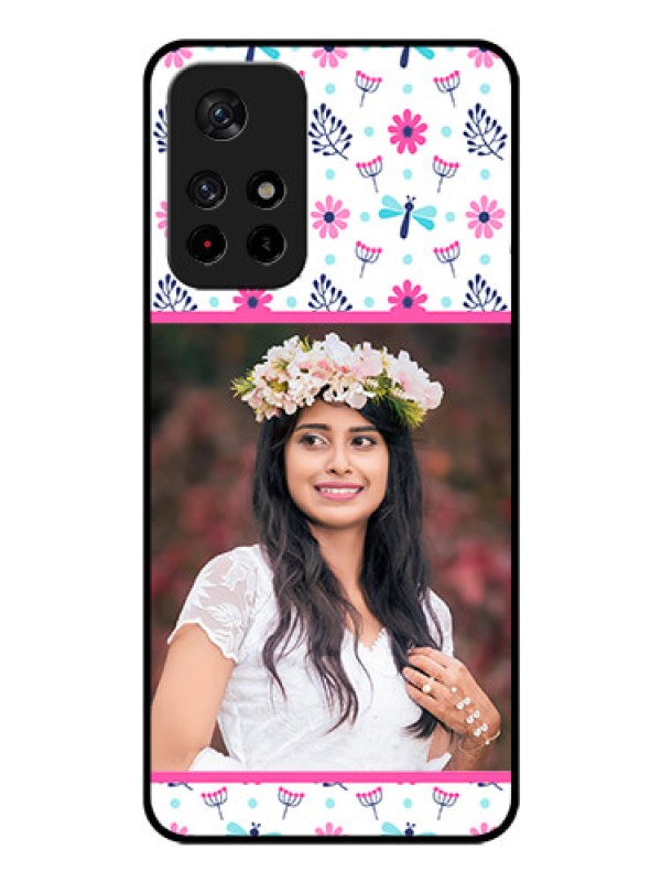 Custom Redmi Note 11T 5g Photo Printing on Glass Case - Colorful Flower Design