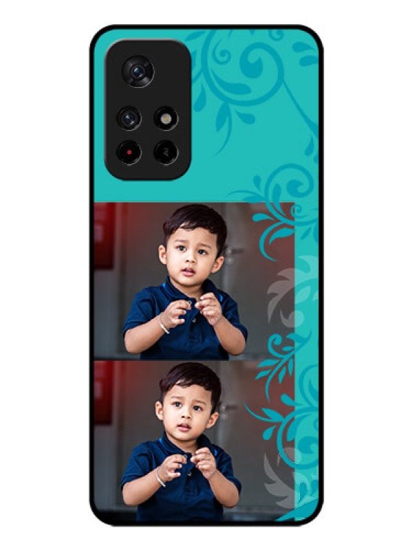 Custom Redmi Note 11T 5g Personalized Glass Phone Case - with Photo and Green Floral Design