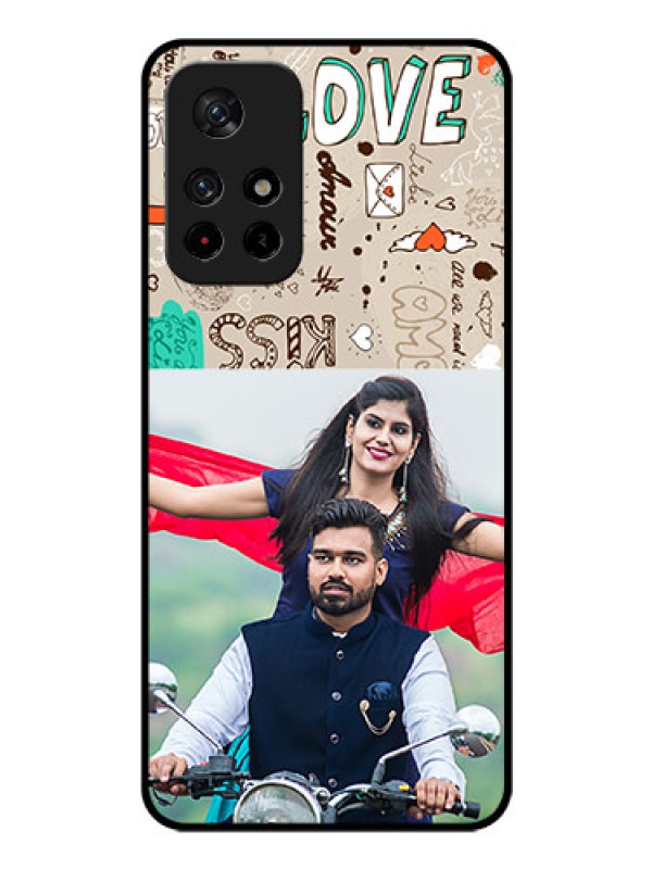 Custom Redmi Note 11T 5g Custom Glass Phone Case - Love Doodle Pattern