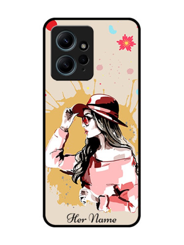 Custom Redmi Note 12 4G Custom Glass Phone CaseWomen With Pink Hat Design