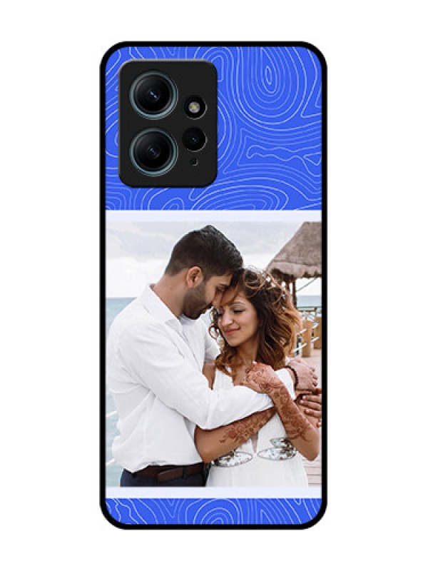 Custom Redmi Note 12 4G Custom Glass Phone CaseCurved Line Art With Blue And White Design