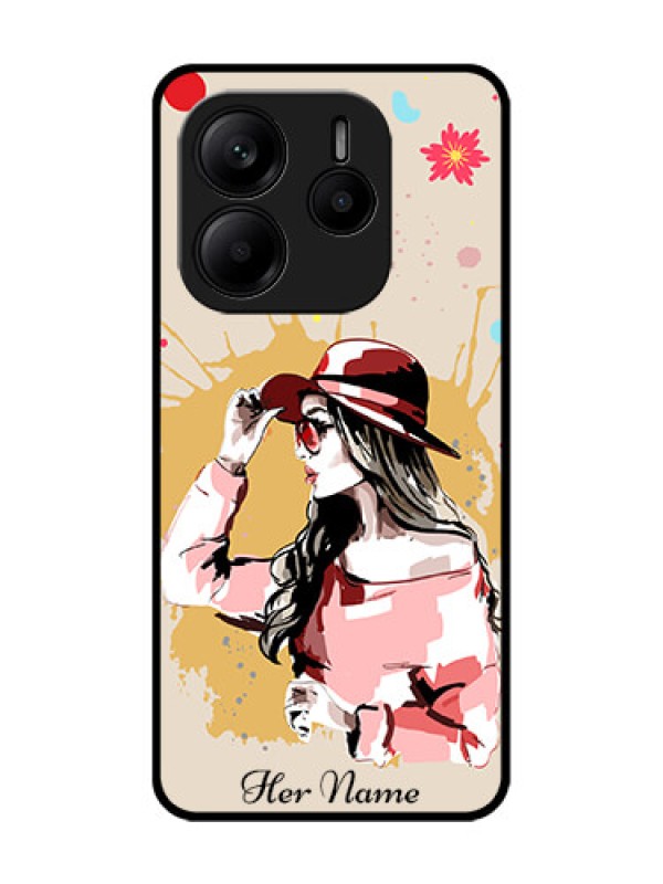 Custom Redmi Note 14 SE 5G Custom Glass Phone Case - Women With Pink Hat Design