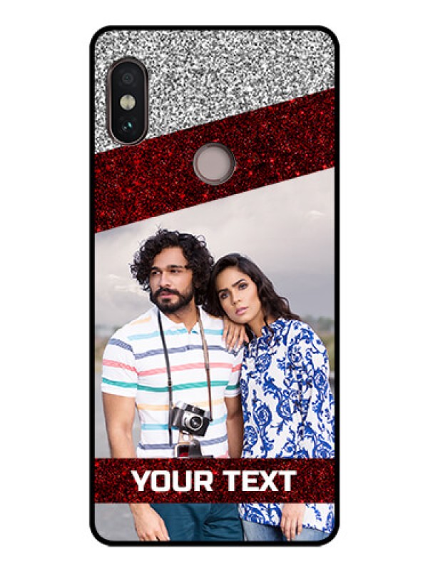 Custom Redmi Note 5 Pro Personalized Glass Phone Case  - Image Holder with Glitter Strip Design