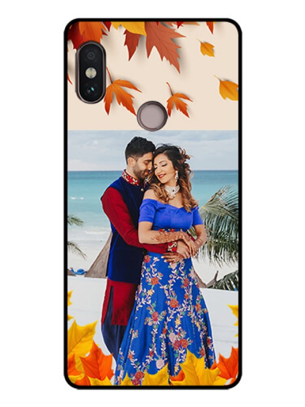 Custom Redmi Note 5 Pro Photo Printing on Glass Case  - Autumn Maple Leaves Design