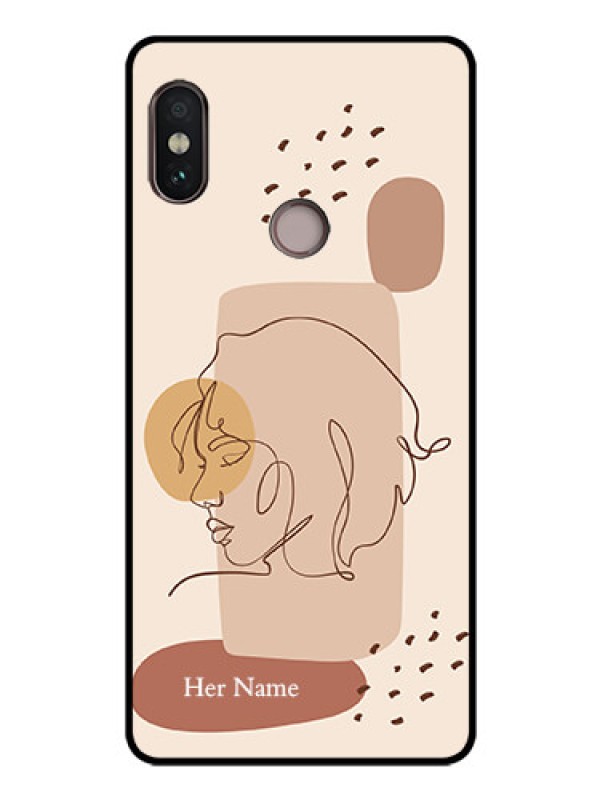 Custom Xiaomi Redmi Note 5 Pro Photo Printing on Glass Case - Calm Woman line art Design