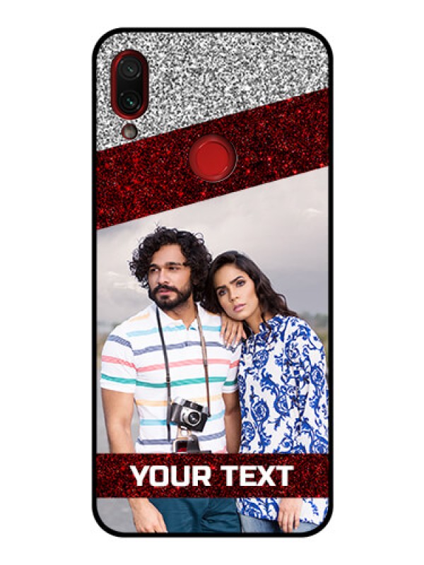 Custom Redmi Note 7 Pro Personalized Glass Phone Case  - Image Holder with Glitter Strip Design