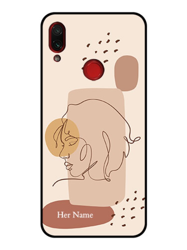 Custom Xiaomi Redmi Note 7 Pro Photo Printing on Glass Case - Calm Woman line art Design