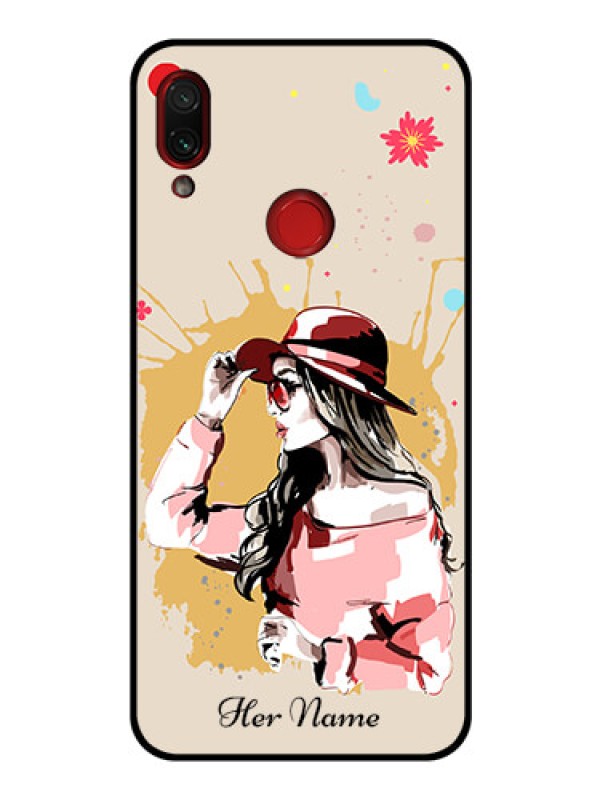Custom Xiaomi Redmi Note 7 Photo Printing on Glass Case - Women with pink hat Design