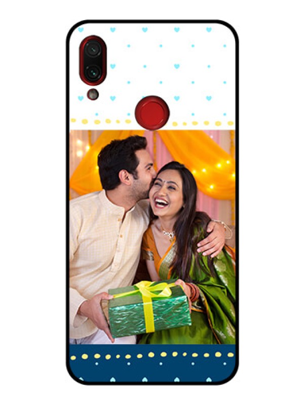 Custom Redmi Note 7S Personalized Glass Phone Case  - White and Blue Abstract Design