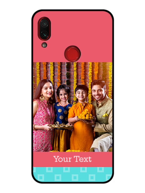 Custom Redmi Note 7S Personalized Glass Phone Case  - Peach & Blue Color Design