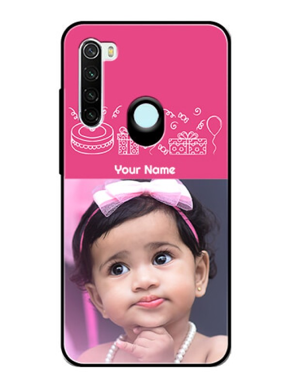 Custom Redmi Note 8 Photo Printing on Glass Case  - with Birthday Line Art Design