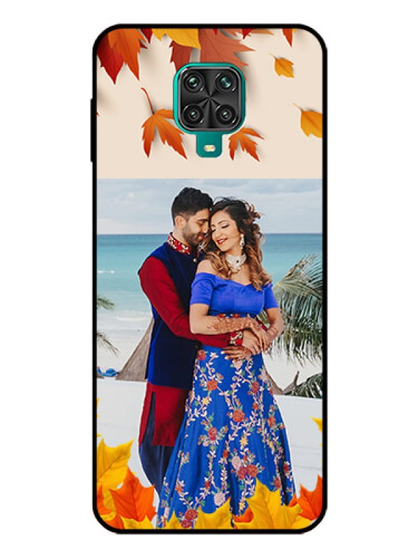 Custom Redmi Note 9 Pro Photo Printing on Glass Case  - Autumn Maple Leaves Design