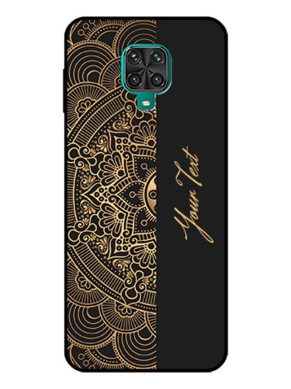Custom Xiaomi Redmi Note 9 Pro Photo Printing on Glass Case - Mandala art with custom text Design