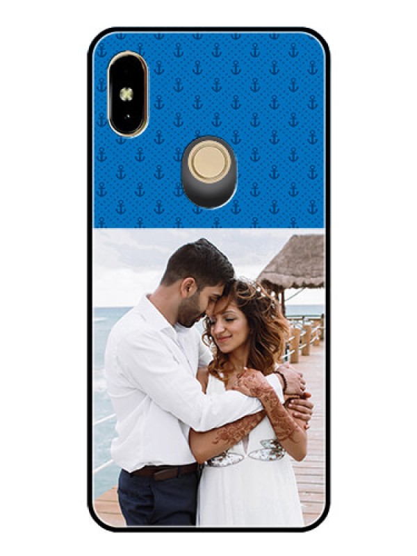 Custom Redmi Y2 Photo Printing on Glass Case  - Blue Anchors Design