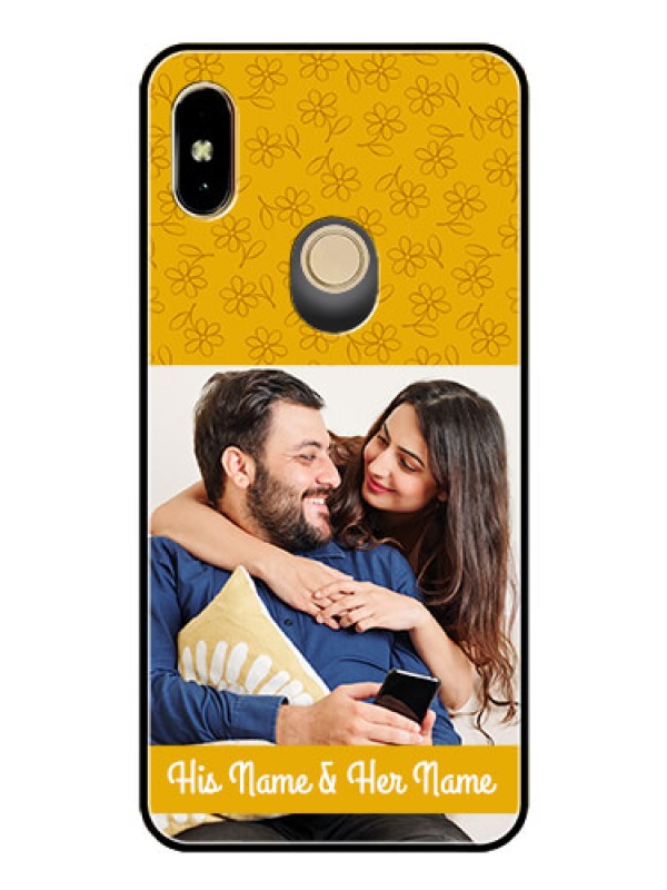 Custom Redmi Y2 Custom Glass Mobile Case  - Yellow Floral Design