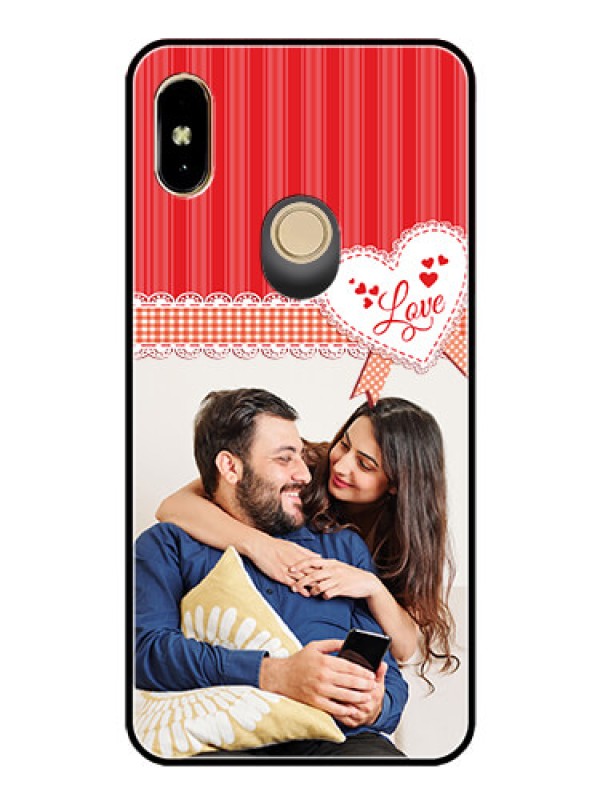 Custom Redmi Y2 Custom Glass Mobile Case  - Red Love Pattern Design