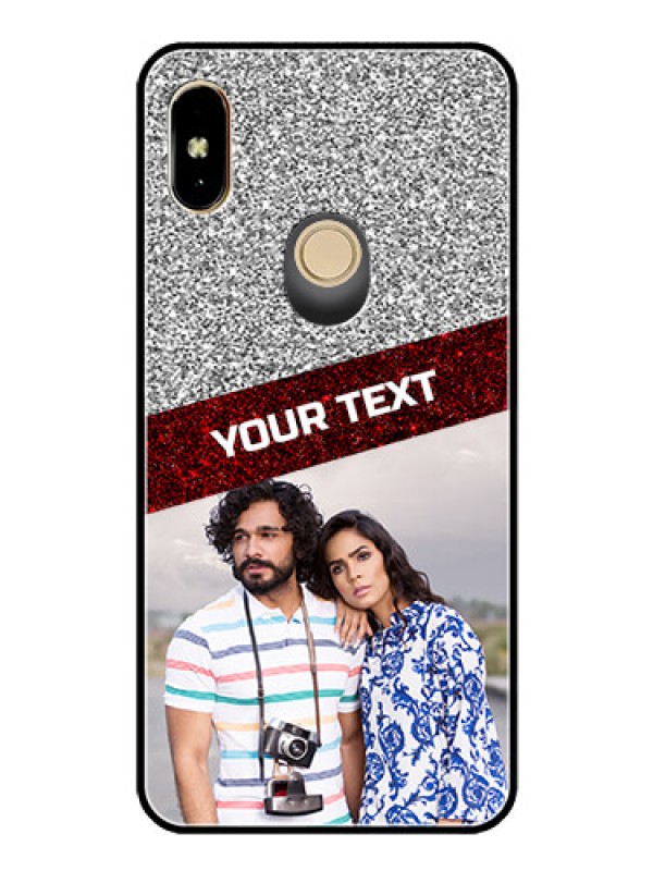 Custom Redmi Y2 Personalized Glass Phone Case  - Image Holder with Glitter Strip Design