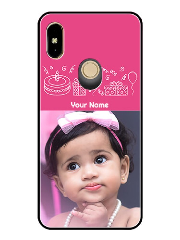 Custom Redmi Y2 Photo Printing on Glass Case  - with Birthday Line Art Design