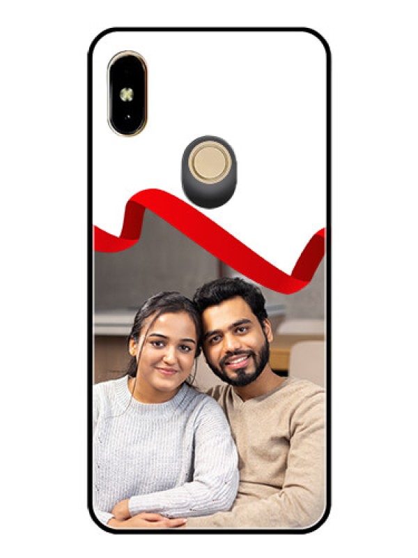 Custom Redmi Y2 Photo Printing on Glass Case  - Red Ribbon Frame Design