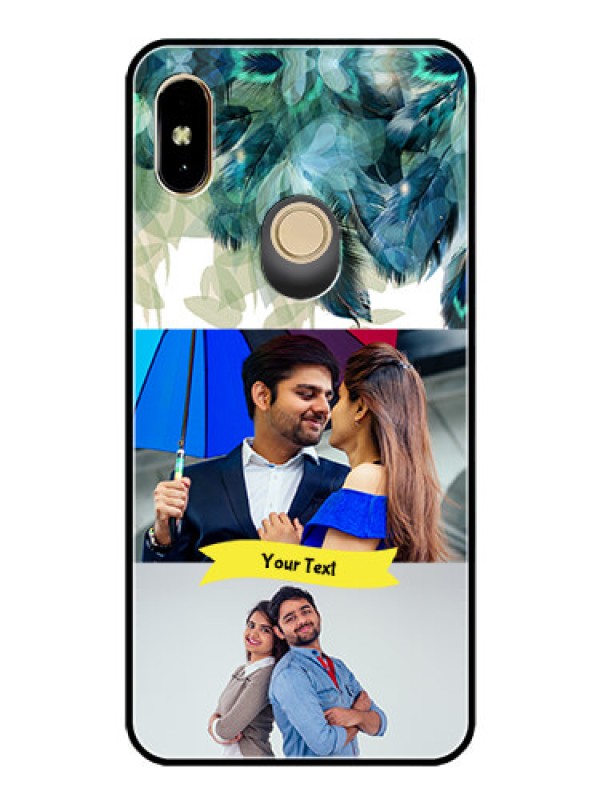 Custom Redmi Y2 Personalized Glass Phone Case  - Image with Boho Peacock Feather Design