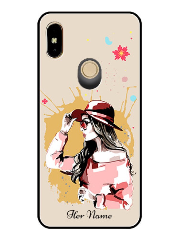Custom Xiaomi Redmi Y2 Photo Printing on Glass Case - Women with pink hat Design