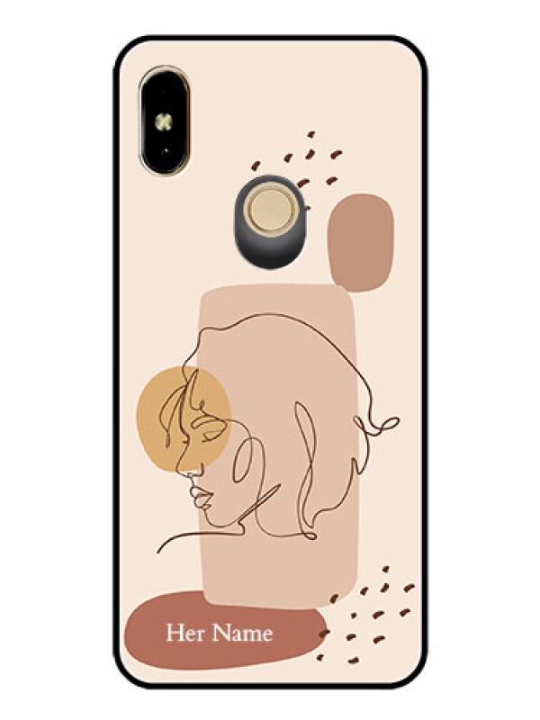 Custom Xiaomi Redmi Y2 Photo Printing on Glass Case - Calm Woman line art Design