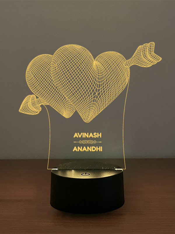 Custom 2 Hearts With Arrow Illusion Lamp
