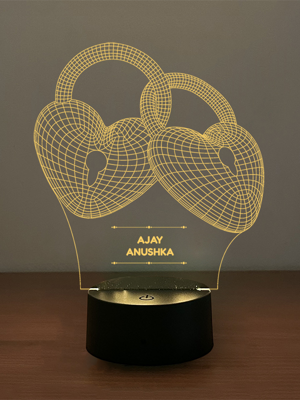 Custom Couple Hearts Locked Illusion Lamp