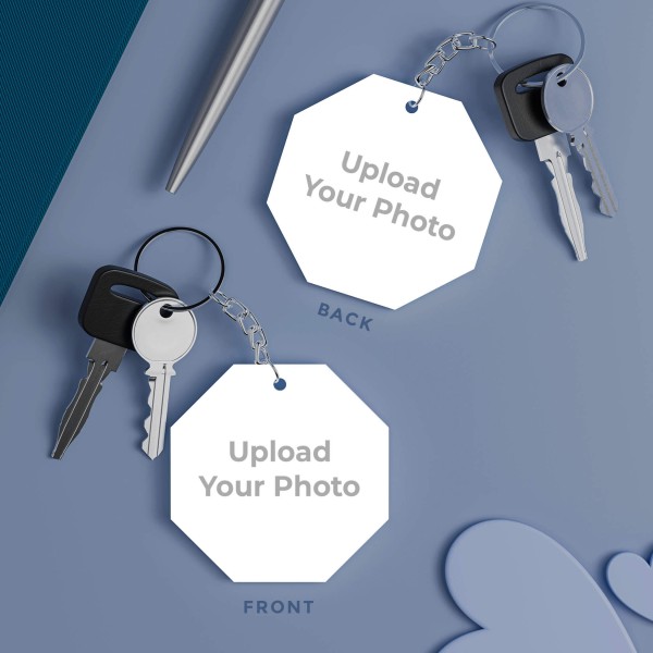 Custom Octagon Shaped Full Picture Upload Design Keychain