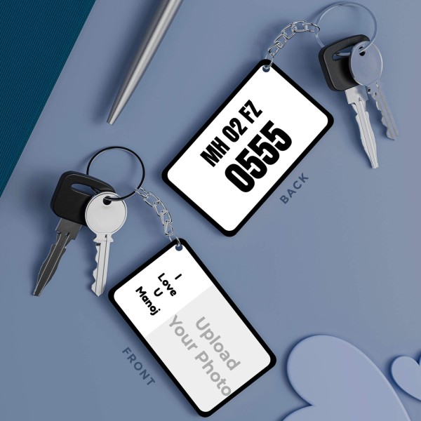 Custom Number Plate Styled Design With Picture and Text Keychain