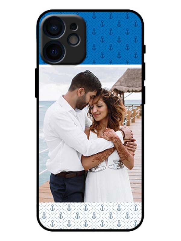 Custom iPhone 12 Mini Custom Metal Phone Case - Blue Anchors Design