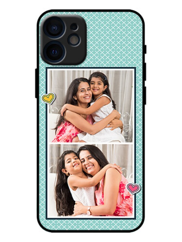 Custom iPhone 12 Mini Custom Metal Phone Case - 2 Image Holder With Pattern Design