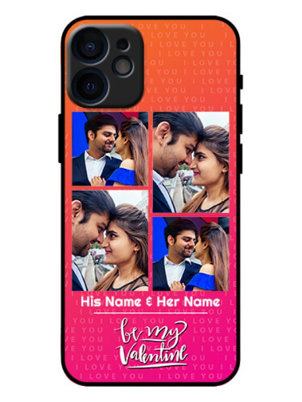 Custom iPhone 12 Mini Custom Metal Phone Case - I Love You Pink Design