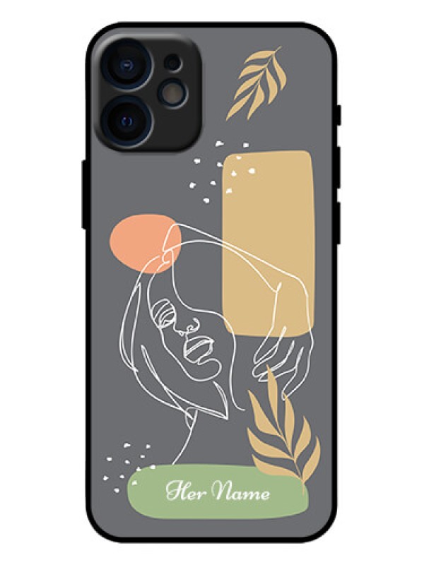 Custom iPhone 12 Mini Custom Metal Phone Case - Gazing Woman Line Art Design