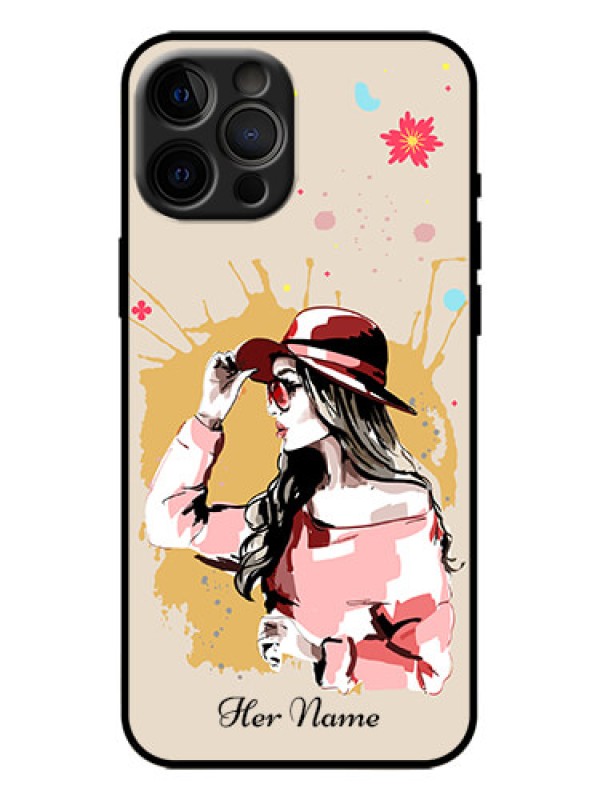 Custom iPhone 12 Pro Max Custom Metal Phone Case - Women With Pink Hat Design