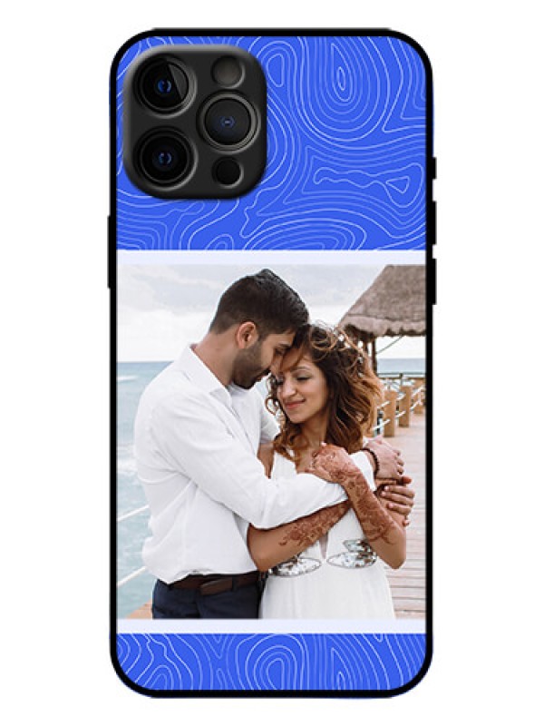 Custom iPhone 12 Pro Max Custom Metal Phone Case - Curved Line Art With Blue And White Design