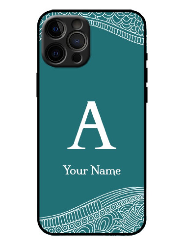 Custom iPhone 12 Pro Max Custom Metal Phone Case - Line Art Pattern With Custom Name Design