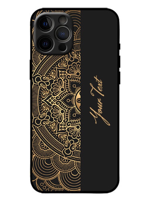 Custom iPhone 12 Pro Max Custom Metal Phone Case - Mandala Art With Custom Text Design