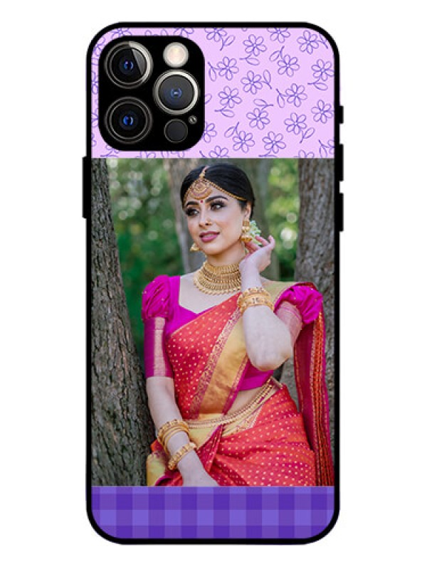 Custom iPhone 12 Pro Custom Metal Phone Case - Purple Floral Design