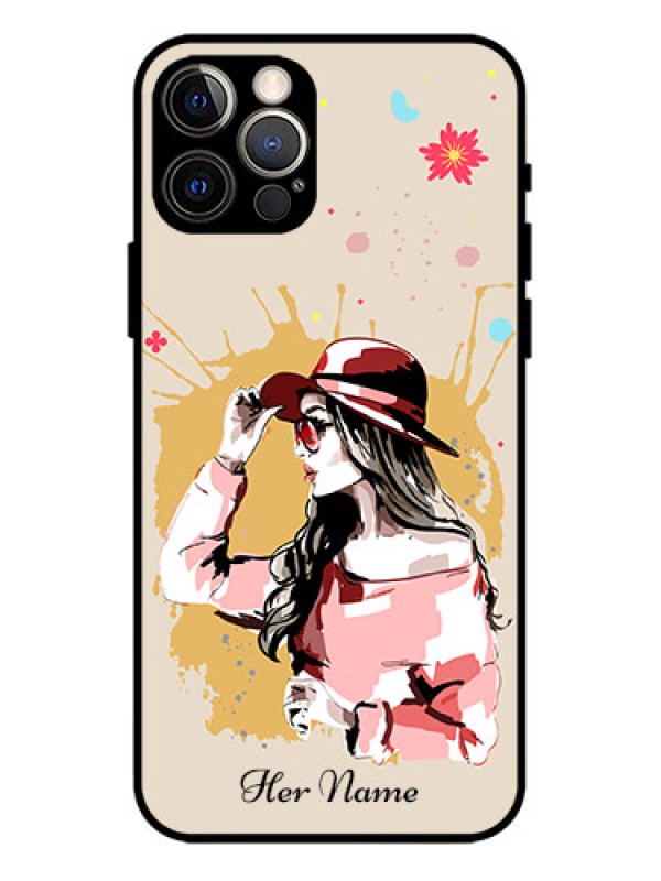 Custom iPhone 12 Pro Custom Metal Phone Case - Women With Pink Hat Design
