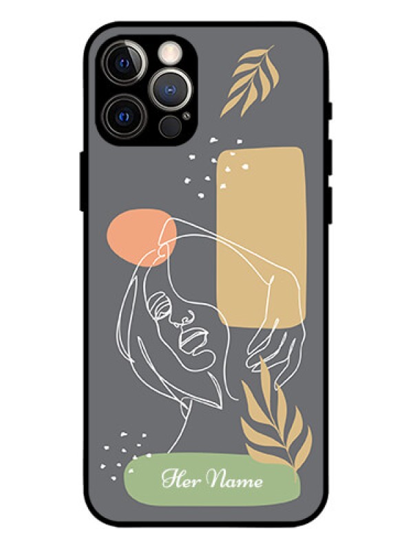 Custom iPhone 12 Pro Custom Metal Phone Case - Gazing Woman Line Art Design