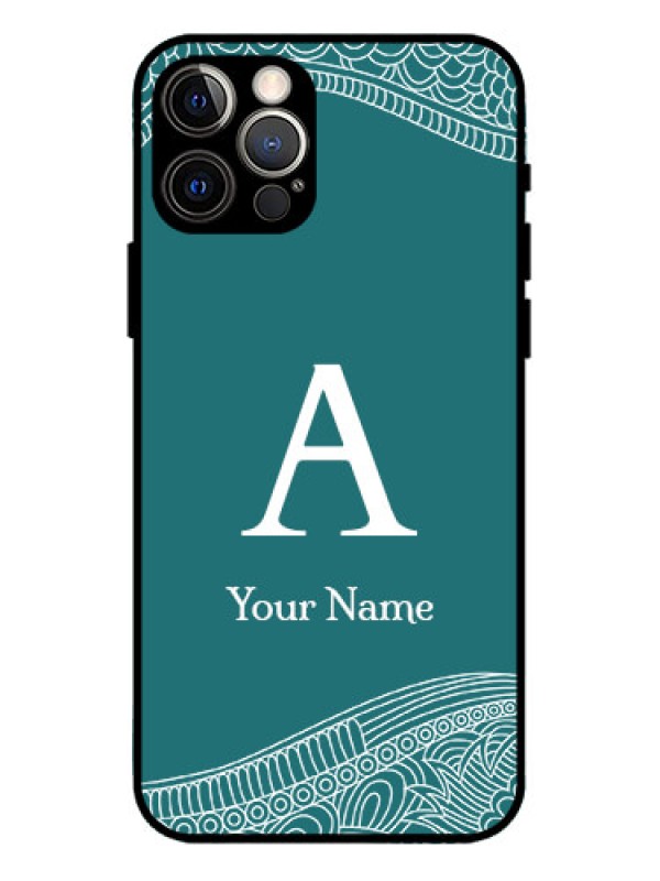 Custom iPhone 12 Pro Custom Metal Phone Case - Line Art Pattern With Custom Name Design