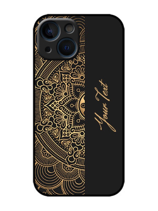 Custom iPhone 13 Mini Custom Metal Phone Case - Mandala Art With Custom Text Design