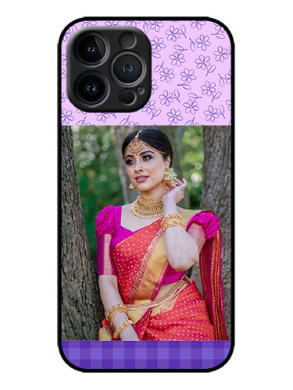 Custom iPhone 13 Pro Max Custom Metal Phone Case - Purple Floral Design