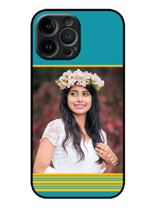 Custom iPhone 13 Pro Max Custom Metal Phone Case - Yellow and Blue Design