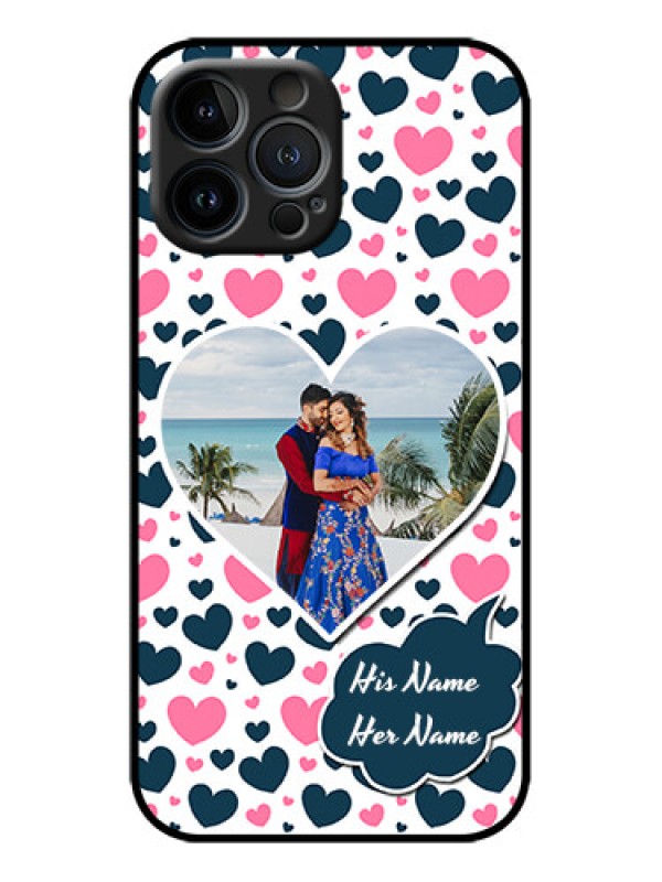 Custom iPhone 13 Pro Max Custom Metal Phone Case - Pink and Blue Heart Design